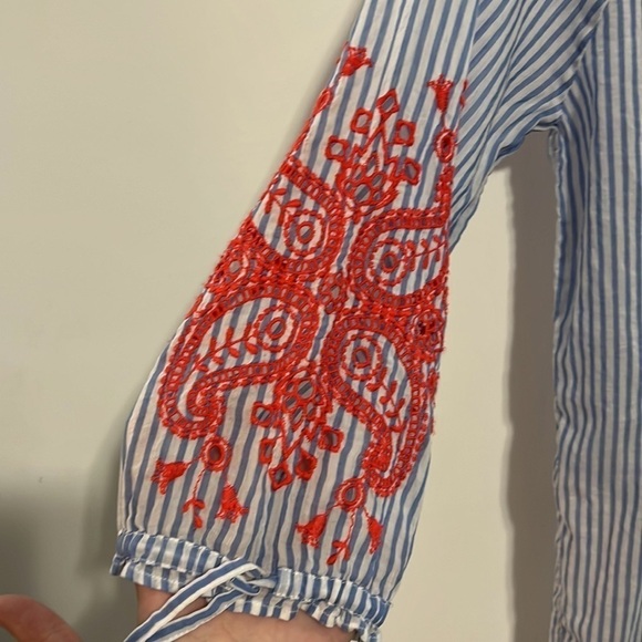 J Crew Striped Nautical Floral Embroidered 3/4
Sleeve Tunic Blouse Top Dress - Picture 2 of 11